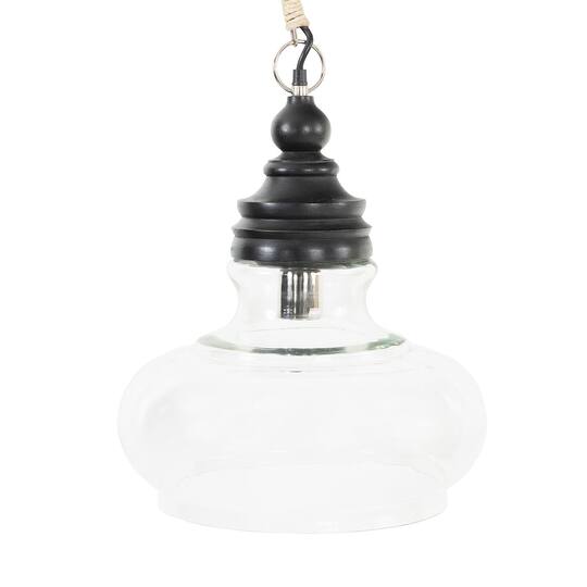 Hello Honey® 15" Glass & Mango Wood Pendant Light